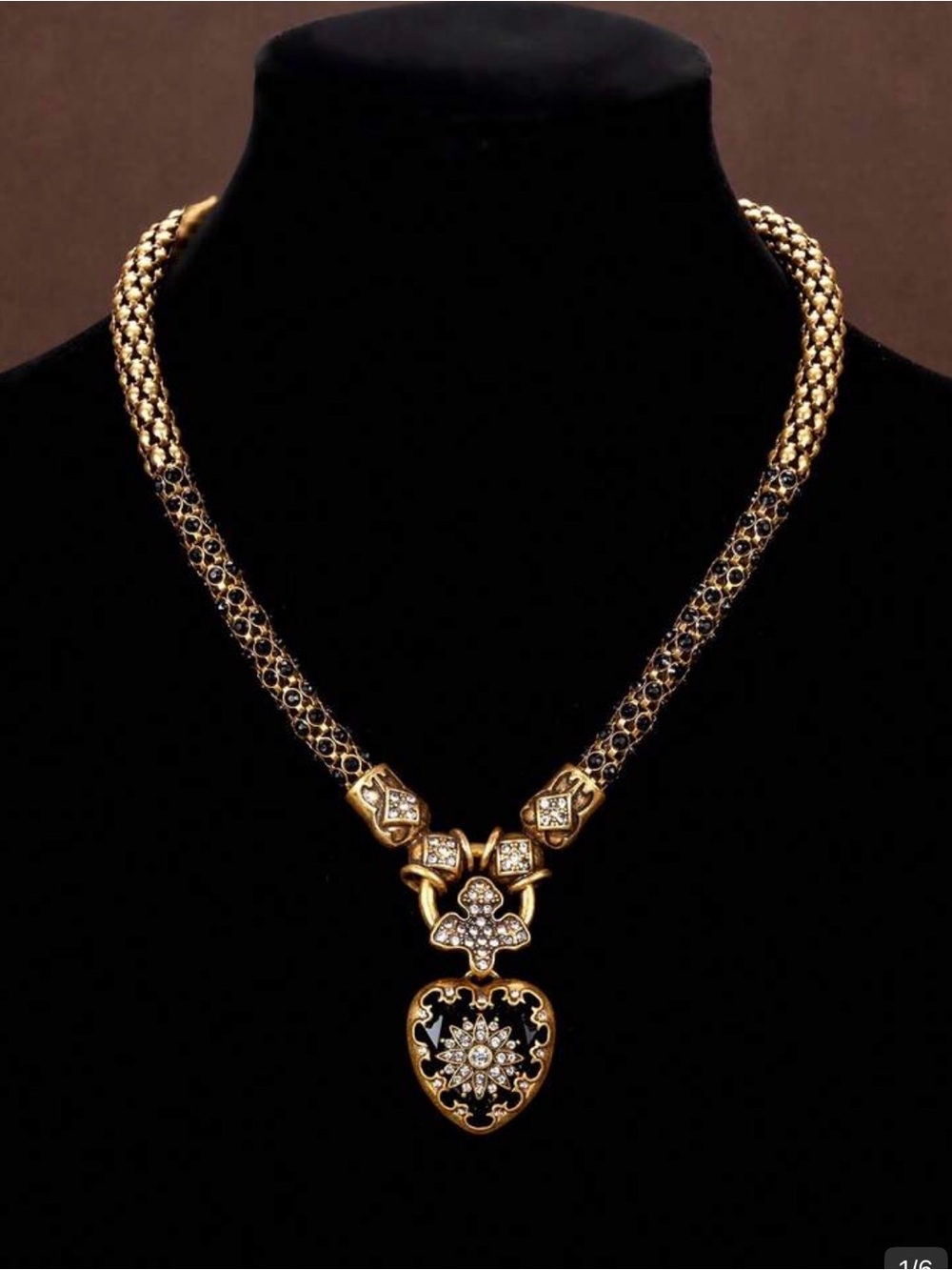 Gold and Black Pavé Heart Pendant Necklace - Women Jewelry